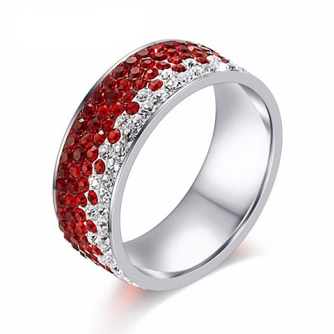 Fashion Full Crystal Big Romantic Stainless Steel Ring Bague Femme