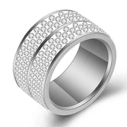 Fashion Full Crystal Big Romantic Stainless Steel Ring Bague Femme