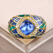Big Blue Stone CZ  Charm Ring