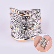 Fashion Gold Silver Color Multi Layer Winding  Crystal Hollow Twisted Ring