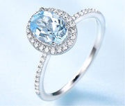 Luxurious Created Oval Sky Blue Topaz Real 925 Sterling Silver Ring