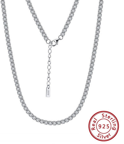 Solid 925 Sterling Silver Tennis Choker Chain Round Cut Cubic Zirconia