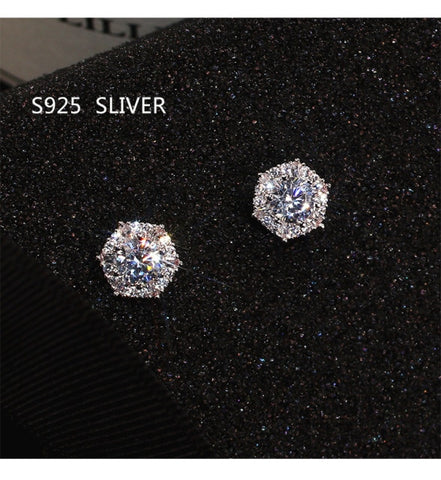 Fashion Luxury 925 Sterling Silver & Pink CZ Drop Studs