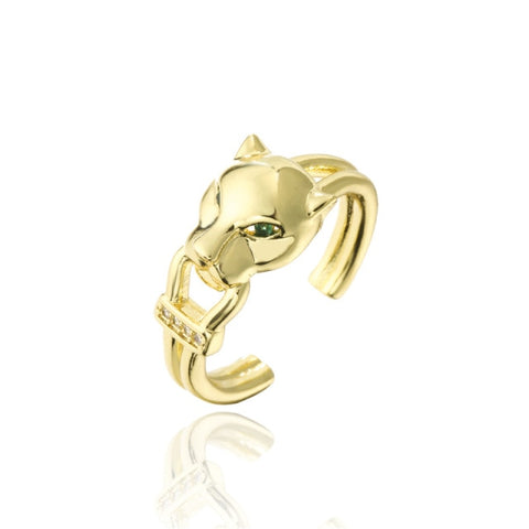 Gold Color Cubic Zirconia Hollow Leopard Open Adjustable Ring