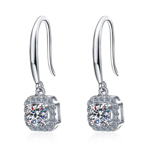 1 carat Moissanite 925 Sterling Silver Drop 14K White Gold Plated Lab Diamond Earrings