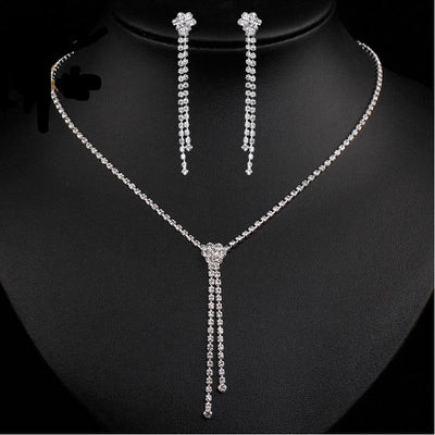 Luxury  Crystal Tassel Long Necklace Set