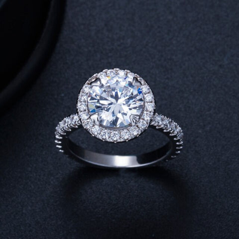 High Quality CZ Crystal Rose Gold Color Big 2 Carat Round Ring