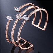 Luxury Round Shape Clear Micro Pave Zirconia Stone Open Cuff Rings & Bracelets